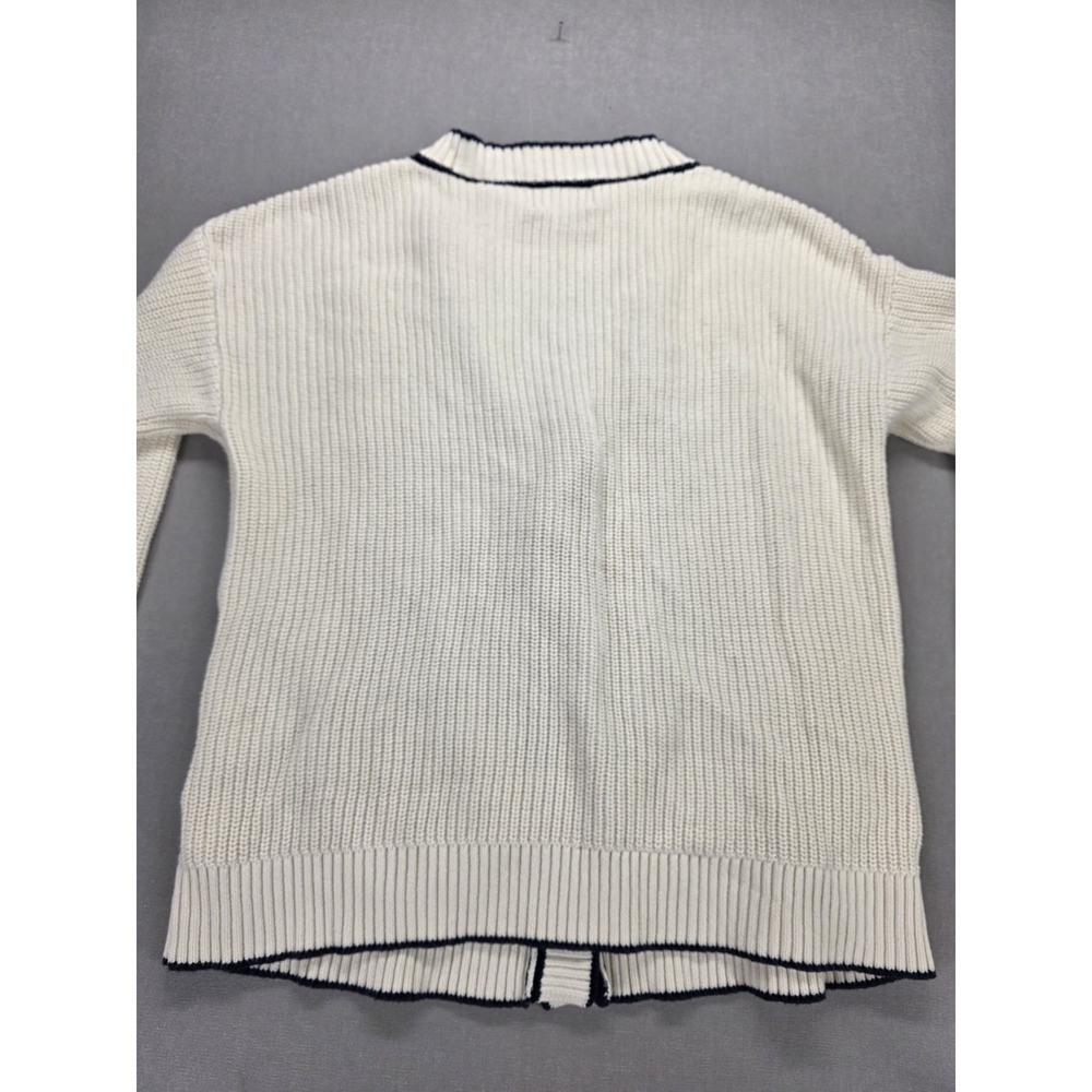 Old Navy Women's Cotton Button Cardigan Sweater Large Beige Navy Preppy Academia - Picture 5 of 8